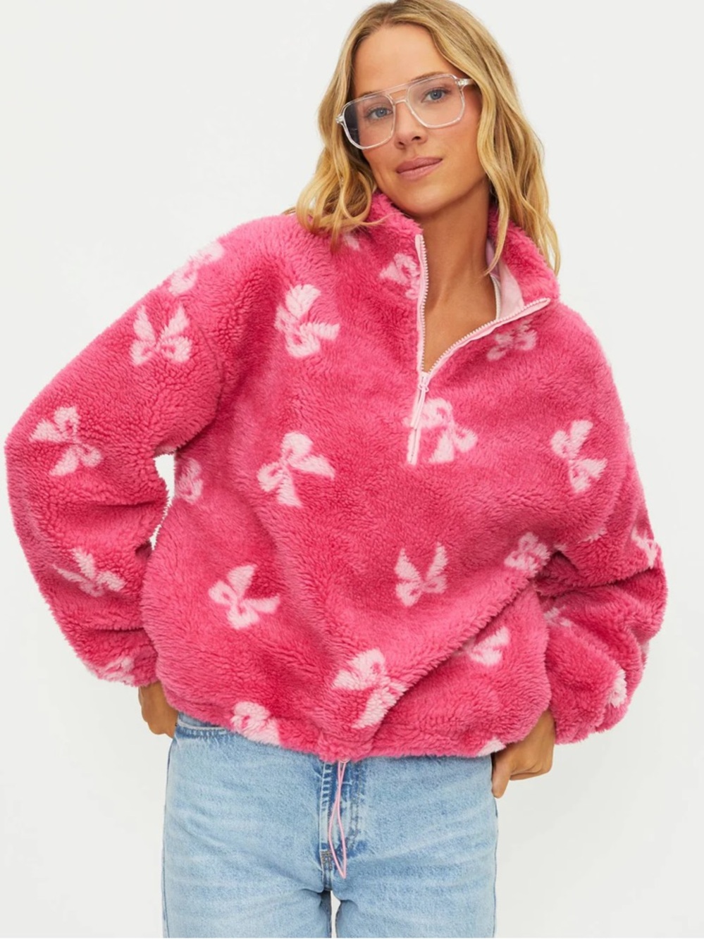 Anthropologie Beach Riot Leona bow Sherpa half zip